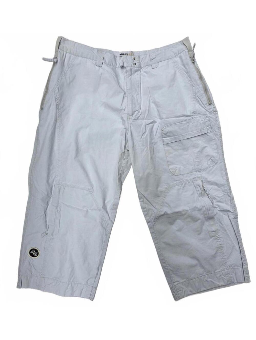 WPM Denim Men's White Cotton Capris Cargo Shorts, 34 Waist Utility 100% Cotton